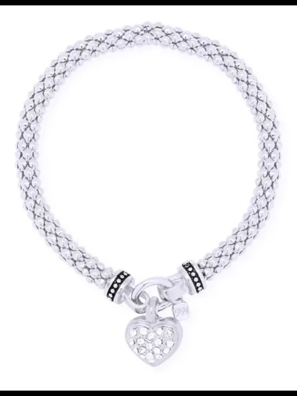 New! “Nine West” Women's Silvertone Crystal Pave Heart Stretch Bracelet.